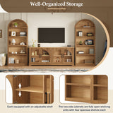 3 Piece TV Stand Set With Bookshelf With Arched Design For Living Room - Brown