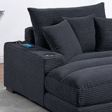 Upholstered Chaise Lounge With Cup Holders USB Port And Pillows