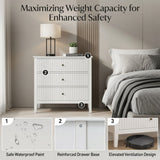 3 Drawer Nightstand, Wide With Soft Close Slides - White