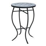 Outdoor Round Side Table With Mosaic Style Top And Curved Iron Legs