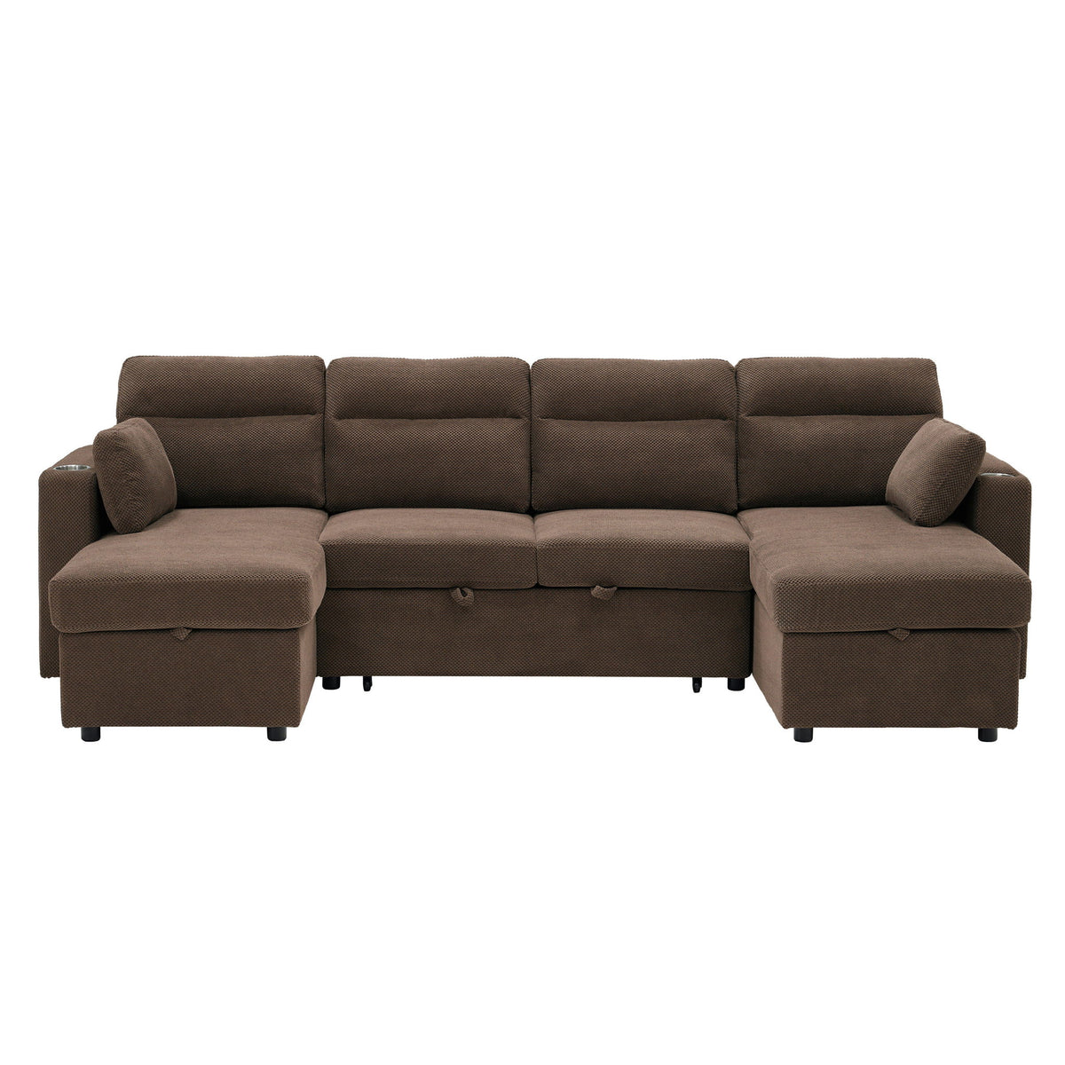 Convertible Sectional Sofa With Storage Chaise, Cup Holders And Pull Out Sleeper
