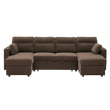 Convertible Sectional Sofa With Storage Chaise, Cup Holders And Pull Out Sleeper