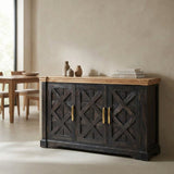 Solid Wood Sideboard Buffet Cabinet with Storage Shelves 59x35in Black