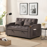 Modern Velvet Loveseat Futon Sofa With Pullout Bed, Adjustable Reclining Backrest, Toss Pillows