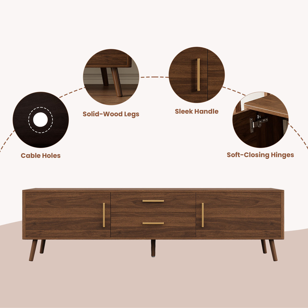 70" TV Stand With Storage Drawers And Cabinets For TVs Up To 80" - Walnut