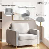 Accent Chair Upholstered Single Sofa With Square Arms, Sewn Pillow Back For Living Room