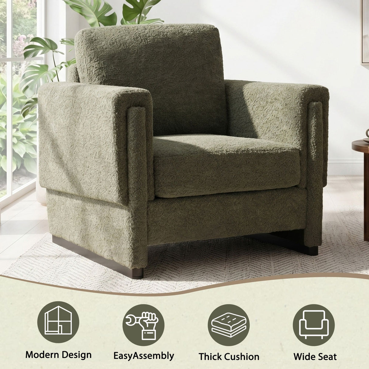 Upholstered Accent Armchair With Square Arm