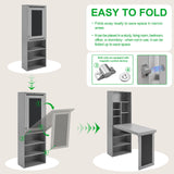 Folding Desk With Storage, Foldable Convertible Writing Table With Blackboard And Shelves For Home Office