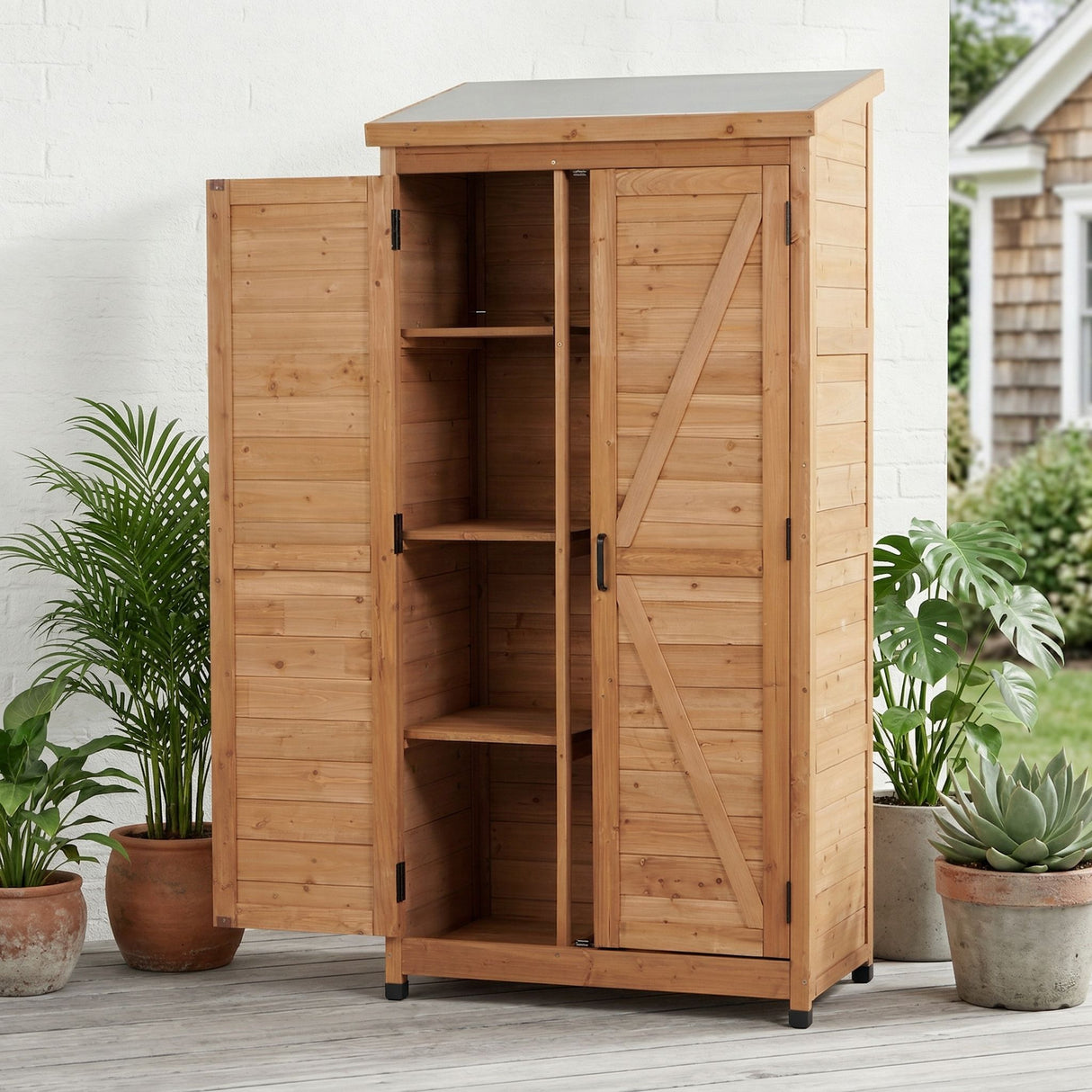 Outdoor Storage Shed With Top Tall Vertical Tool Cabinet - Gold