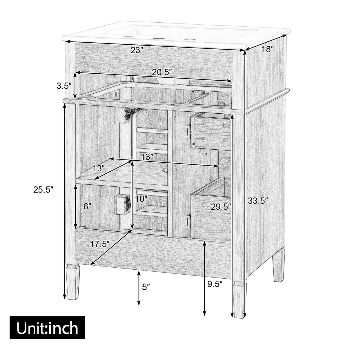 Bathroom Vanity With Sink, Cabinet With Flip Out Drawer, 2 Soft Close Drawers, 1 Soft Close Door - Wood