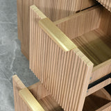Bathroom Vanity With Sink, Freestanding Fluted Cabinet With 1 Door And 2 Drawers - Natural Walnut
