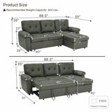Convertible Sectional Sofa Bed With Pull Out Sleeper And Storage
