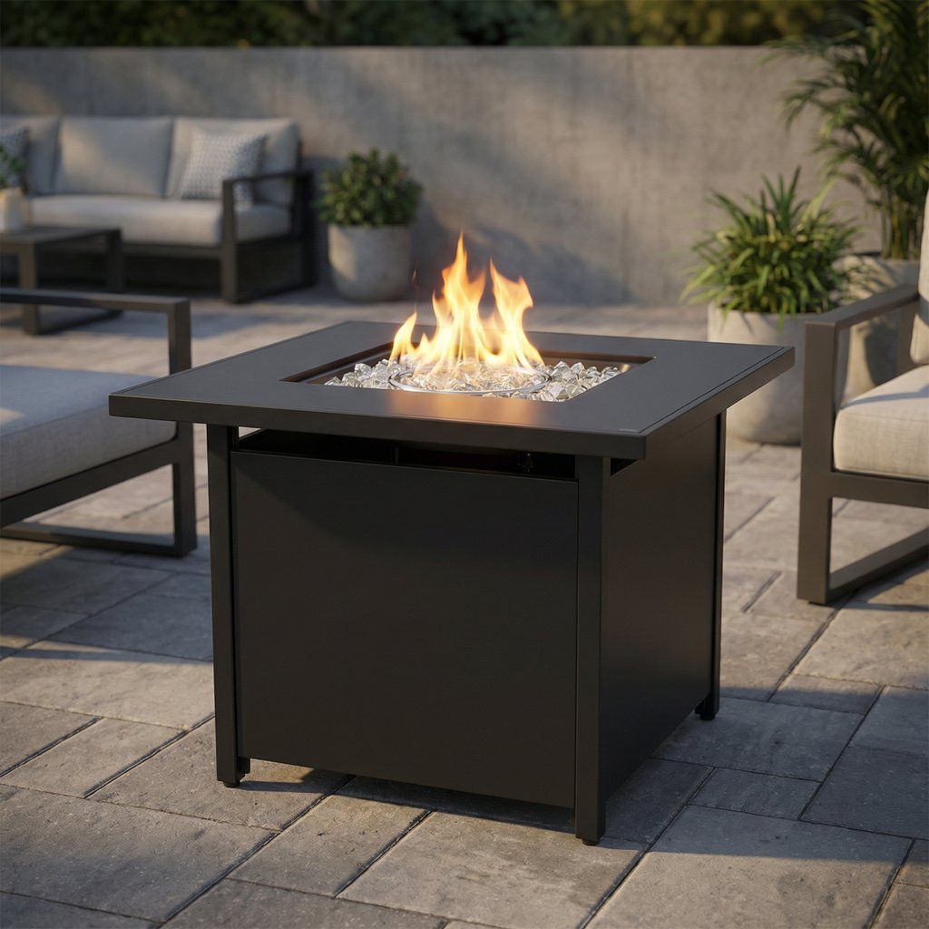 Outdoor Fire Pit Table Patio Heater Rectangular Steel 22x25in Black