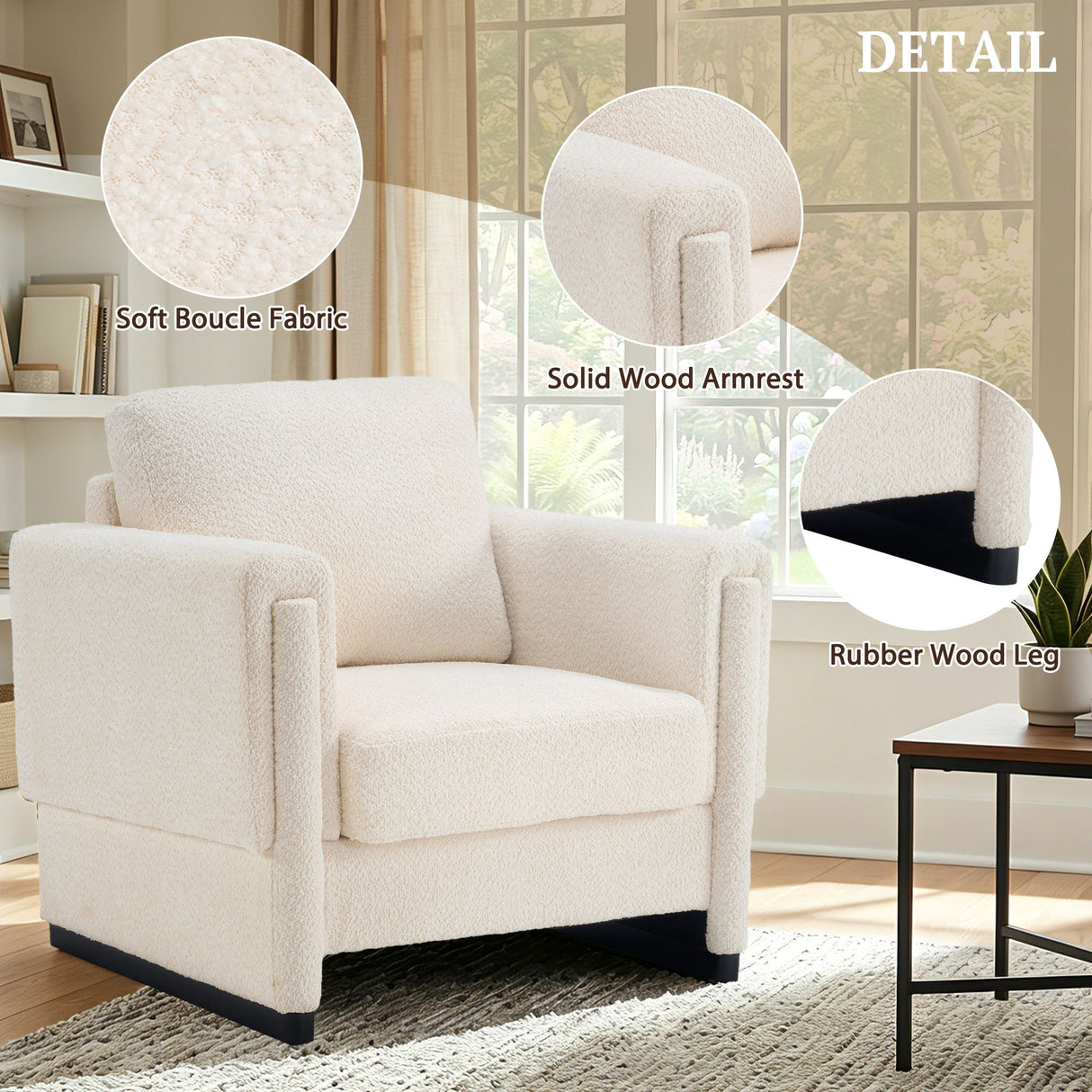 Upholstered Accent Armchair With Square Arm