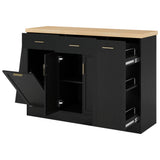 Kitchen Sideboard With Sliding Door Cabinet, 3 Tier Spice Rack