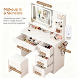Vanity With LED Mirror And Storage Drawers For Bedrooms - Cream White
