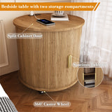 Cylinder Nightstand With Charging Station & Sliding Door