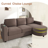 Modern L-Shaped Sectional Sofa With Curved Chaise, USB Ports, And Side Storage Pockets