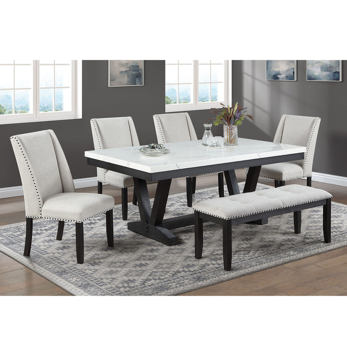 Upholstered Dining Bench With Tufted Seat And Nailhead Trim - Antique Black
