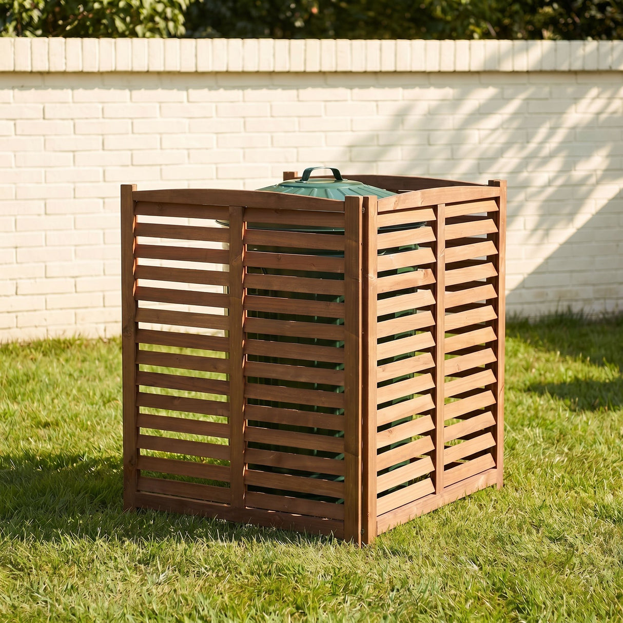 3 Panel Outdoor Air Conditioner Fence With Privacy Screen - Brown
