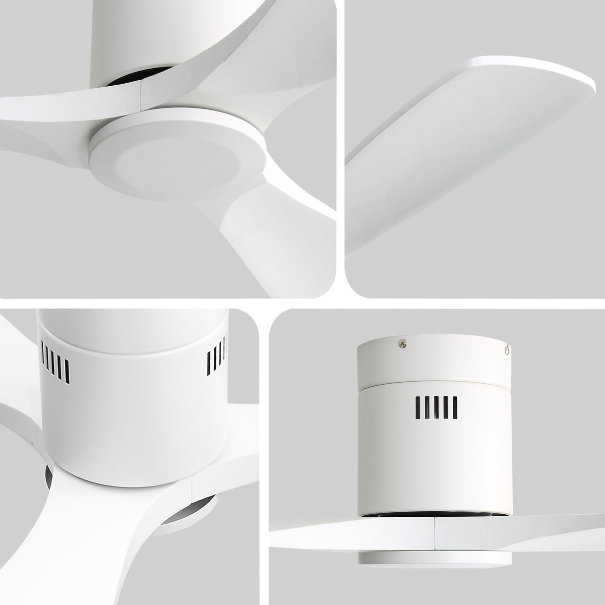 52" Flush Mount Ceiling Fan With Remote, No Light, 3 Blades, 6 Speed DC Motor For Indoor Patio - White