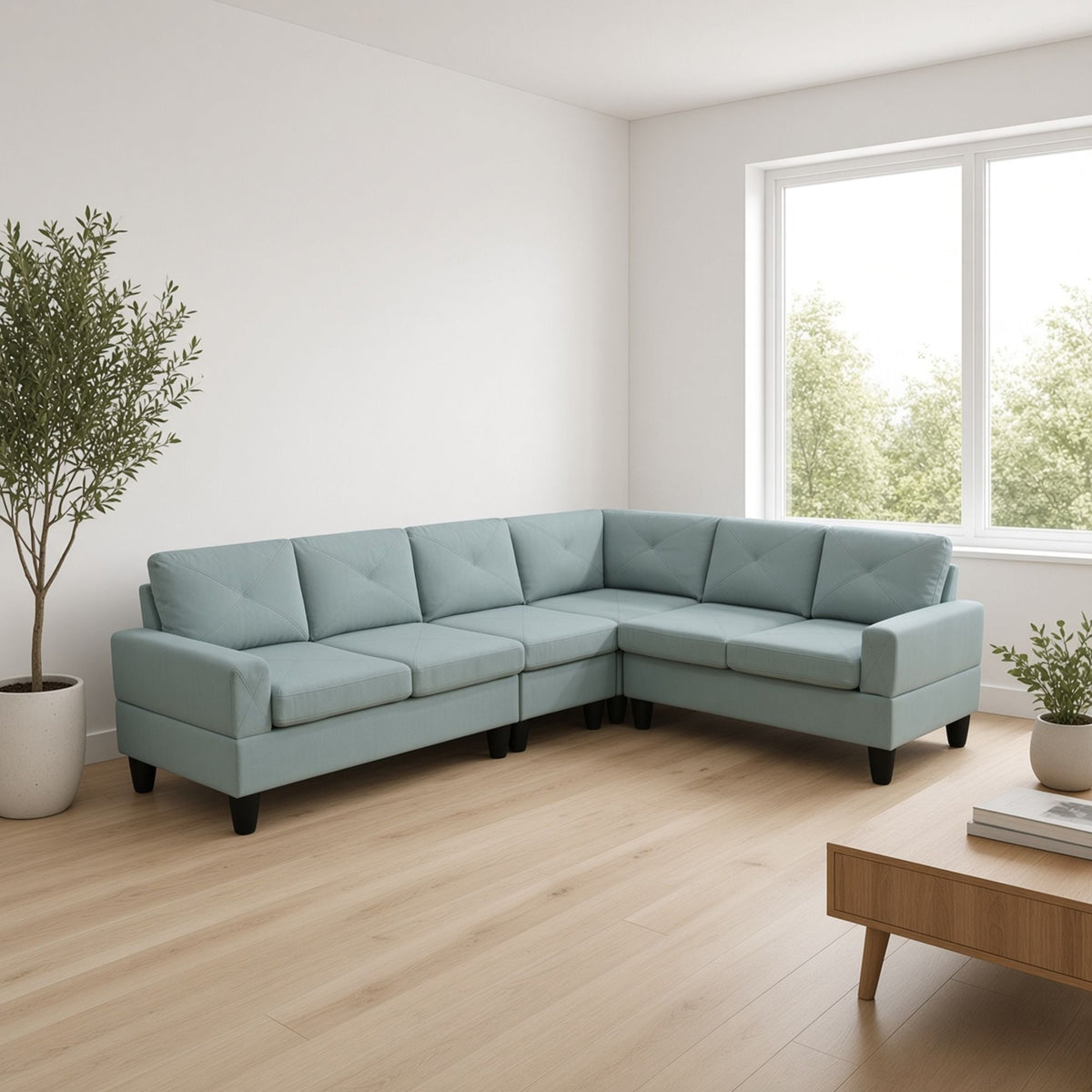 Modular L - Shaped Sectional Sofa 6 Seater 4 Piece, Couch With Chaise - Green
