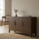 Sideboard Buffet Storage Cabinet with 3 Doors in Solid Wood 60x32in Dark Brown
