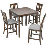 5 Pieces Dining Table Set, Counter Height Kitchen Table Set With Square Table And 4 Upholstered Chairs