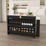 Retro Kitchen Island Set With Chairs, Extendable & Rotating Table, 4 Drawers & Door Cabinets