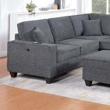 5 Piece Sectional Set Left Arm Loveseat With USB Port Corner Wedge Ottoman Armless Chair Right Arm Loveseat With Chaise - Gray / Slate