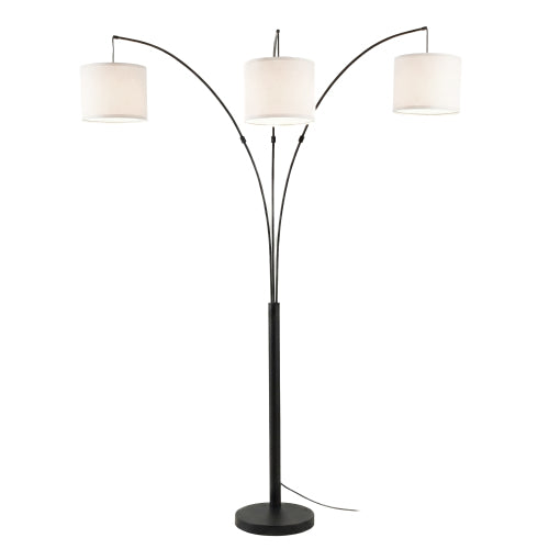 Royal 3-Arm Metal Arc Floor Lamp, Oil Rubbed Bonze with Linen Shade, 4 way Rotary Switch