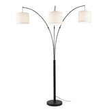 Royal 3-Arm Metal Arc Floor Lamp, Oil Rubbed Bonze with Linen Shade, 4 way Rotary Switch
