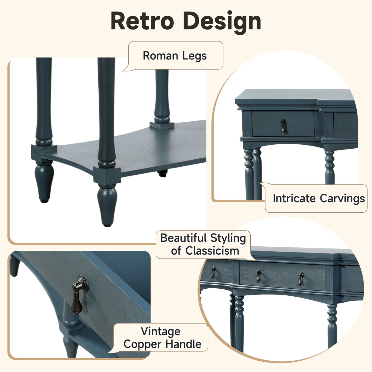 Retro Console Table With 3 Soft Close Drawers