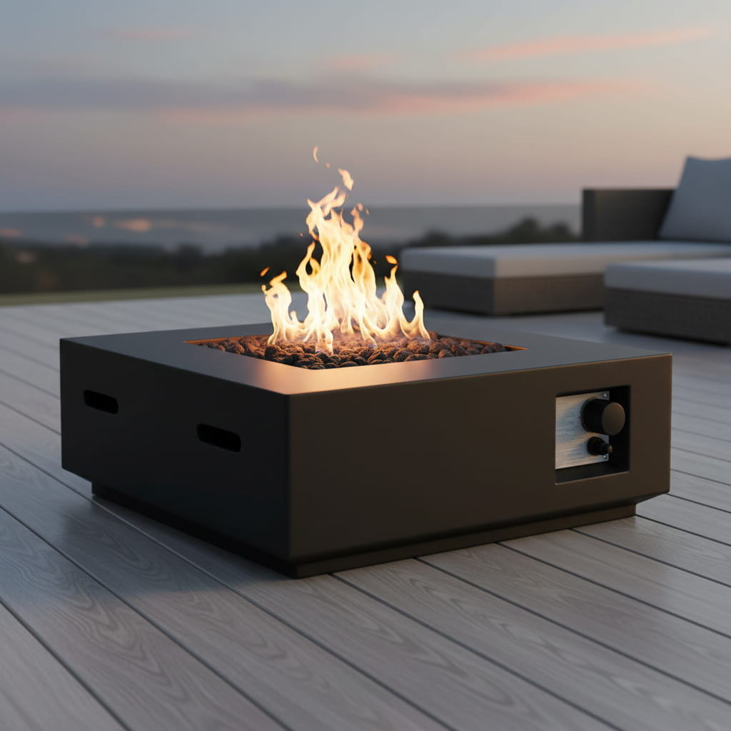 Propane Gas Fire Pit Table Concrete Outdoor Heater 30x11in
