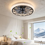 20" Caged Ceiling Fan With Remote Control And Crystal Sand Lampshade - Matte Black