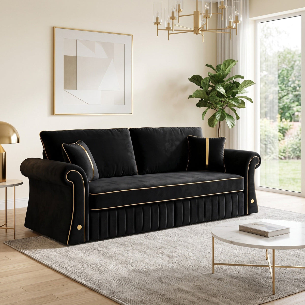 Sofa With Rolled Arms, 3 Seater Couch, Living Room Accent