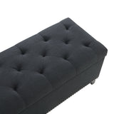 Button Tufted Storage Ottoman, Living Room Bench With Safety Close Hinge - Black