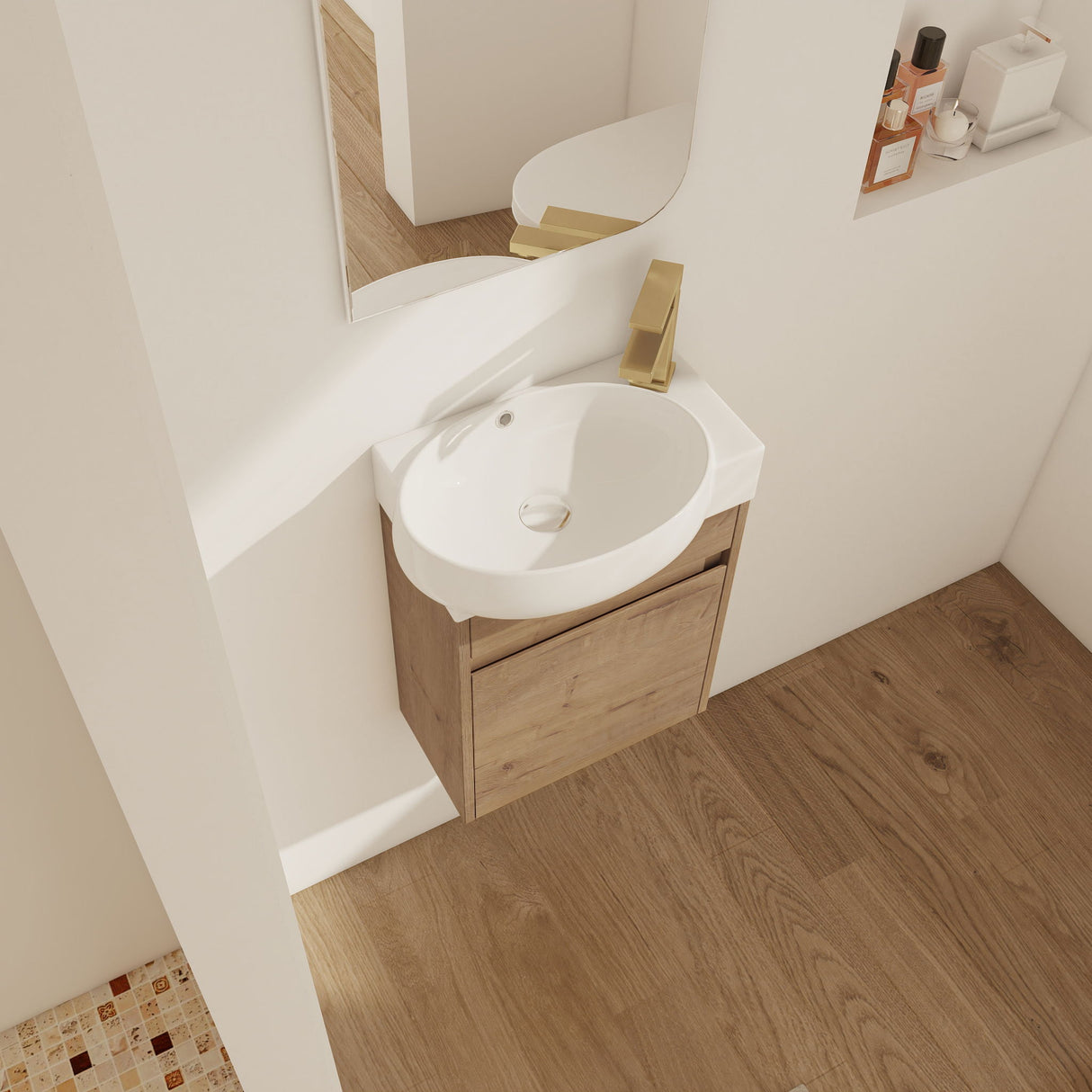 Modern Bathroom Vanity With Ceramic Basin, Wall Mounted Floating Sink Combo, Storage Cabinet