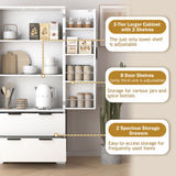 Fluted Kitchen Pantry Cabinet With 2 Large Drawers & 8 Door Spice Rack