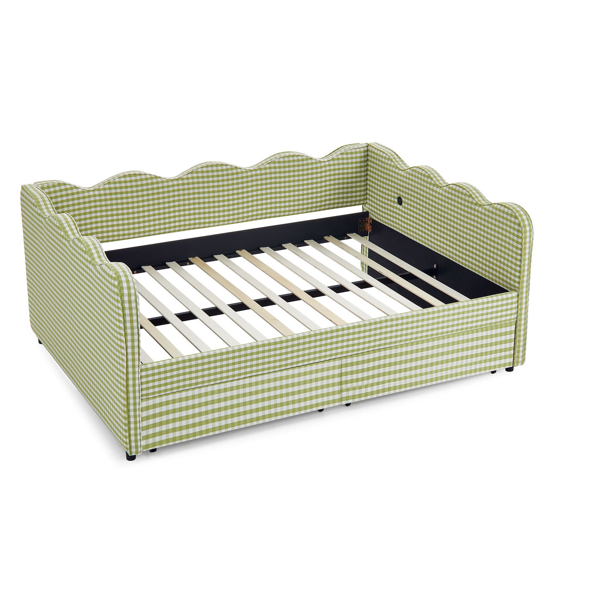 Gingham Daybed With USB Charging Port, Wave-Shaped Design