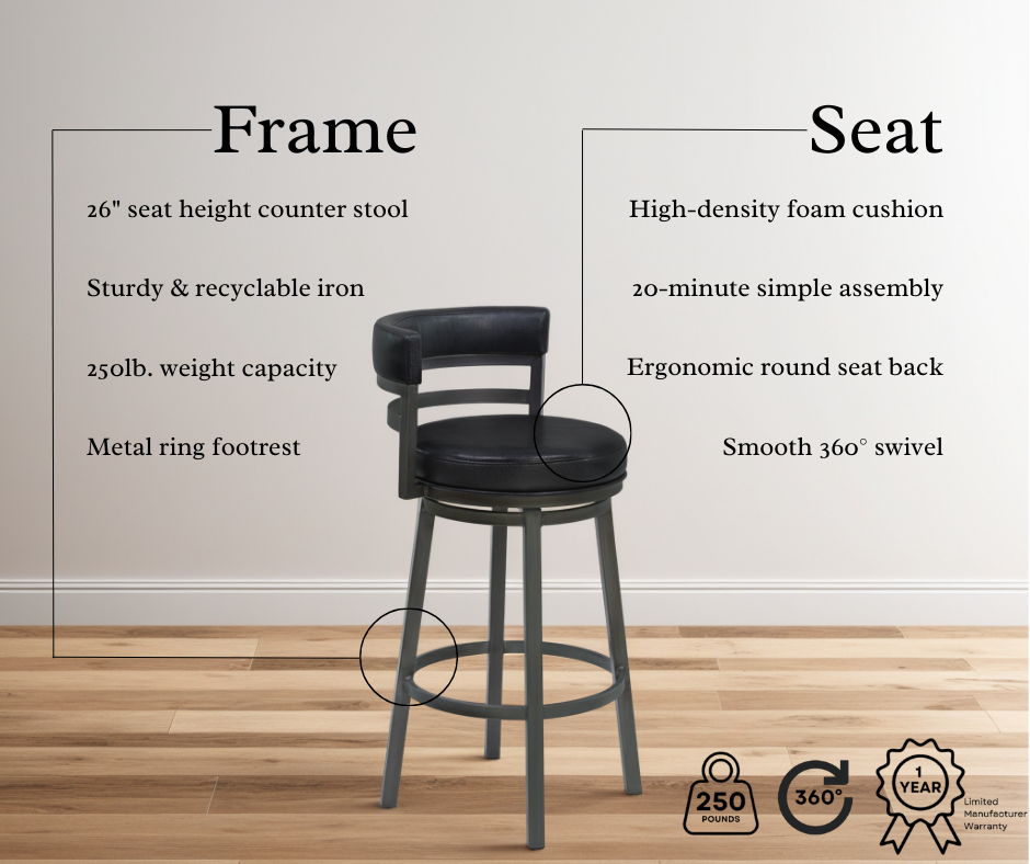 Madrid - Counter Height Swivel Bar Stool - Mineral