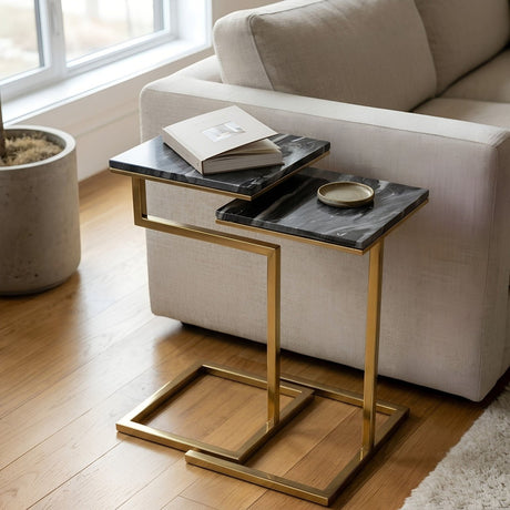Chamblee - 2 Piece Square Nesting C - Table Set - Gold / Black - Nesting Tables available at Alpine Outlets in Denver