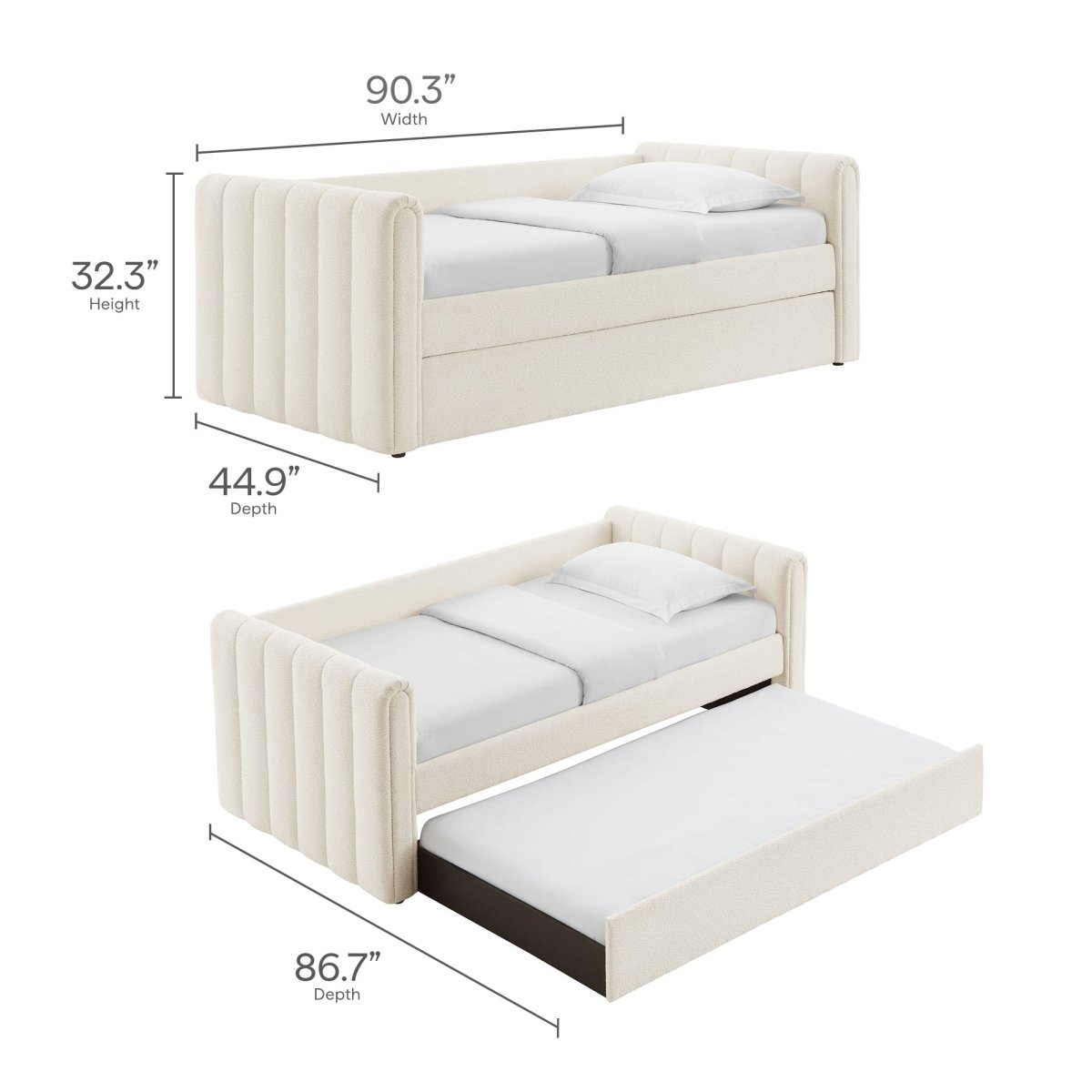 Channel Tufted Bouclé Twin Daybed with Pull - Out Trundle - Platform Bed available at Alpine Outlets in Denver