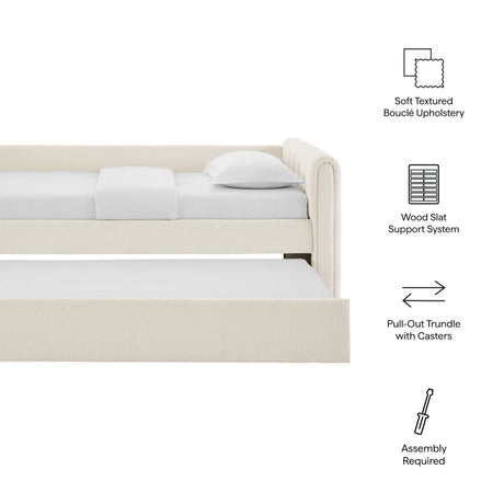 Channel Tufted Bouclé Twin Daybed with Pull - Out Trundle - Platform Bed available at Alpine Outlets in Denver