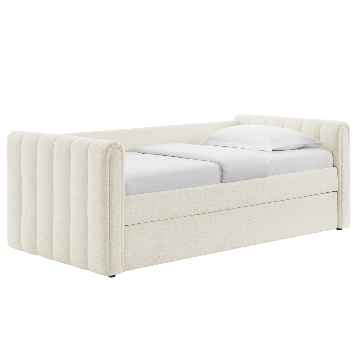 Channel Tufted Bouclé Twin Daybed with Pull - Out Trundle - Platform Bed available at Alpine Outlets in Denver