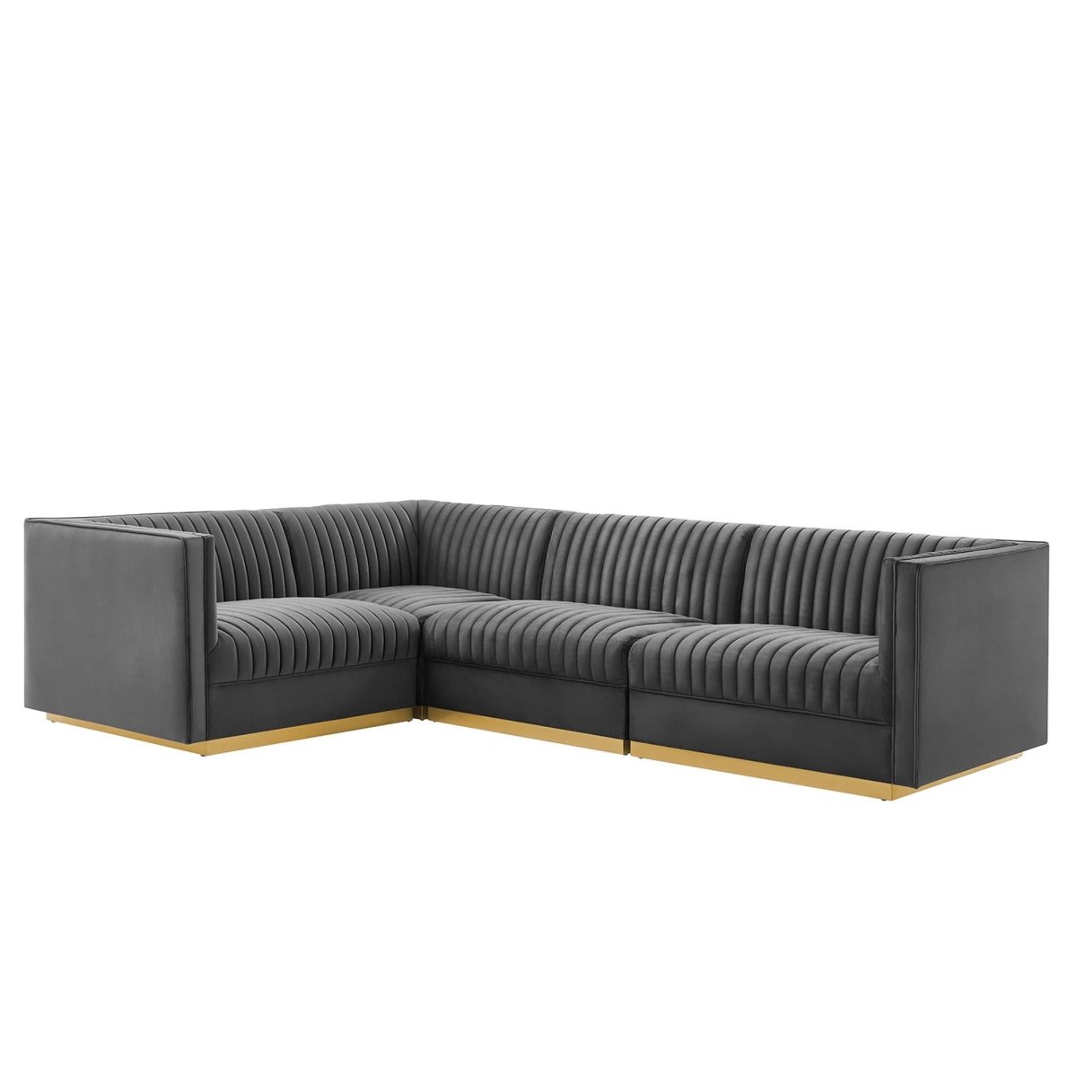 Channel Tufted Performance Velvet 4 - Piece Left - Facing Modular Sectional Sofa 113 Inch in Gray - Living Room Furniture available at Alpine Outlets in Denver