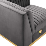Channel Tufted Performance Velvet 4 - Piece Left - Facing Modular Sectional Sofa 113 Inch in Gray - Living Room Furniture available at Alpine Outlets in Denver