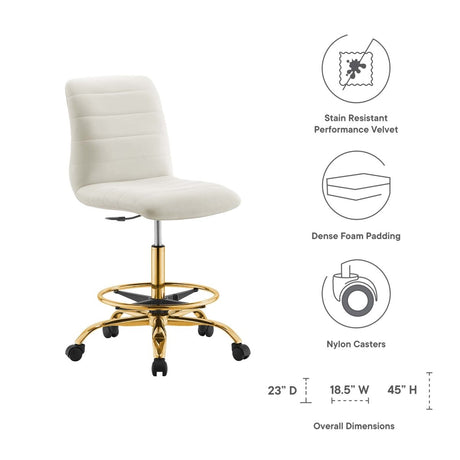 Channel Tufted Performance Velvet Drafting Chair – Gold Ivory - Workspace - Alpine Outlets
