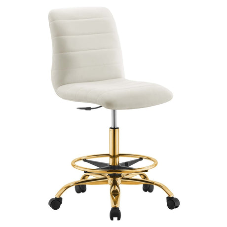 Channel Tufted Performance Velvet Drafting Chair – Gold Ivory - Workspace - Alpine Outlets