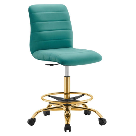 Channel Tufted Performance Velvet Drafting Chair – Gold Teal - Workspace - Alpine Outlets